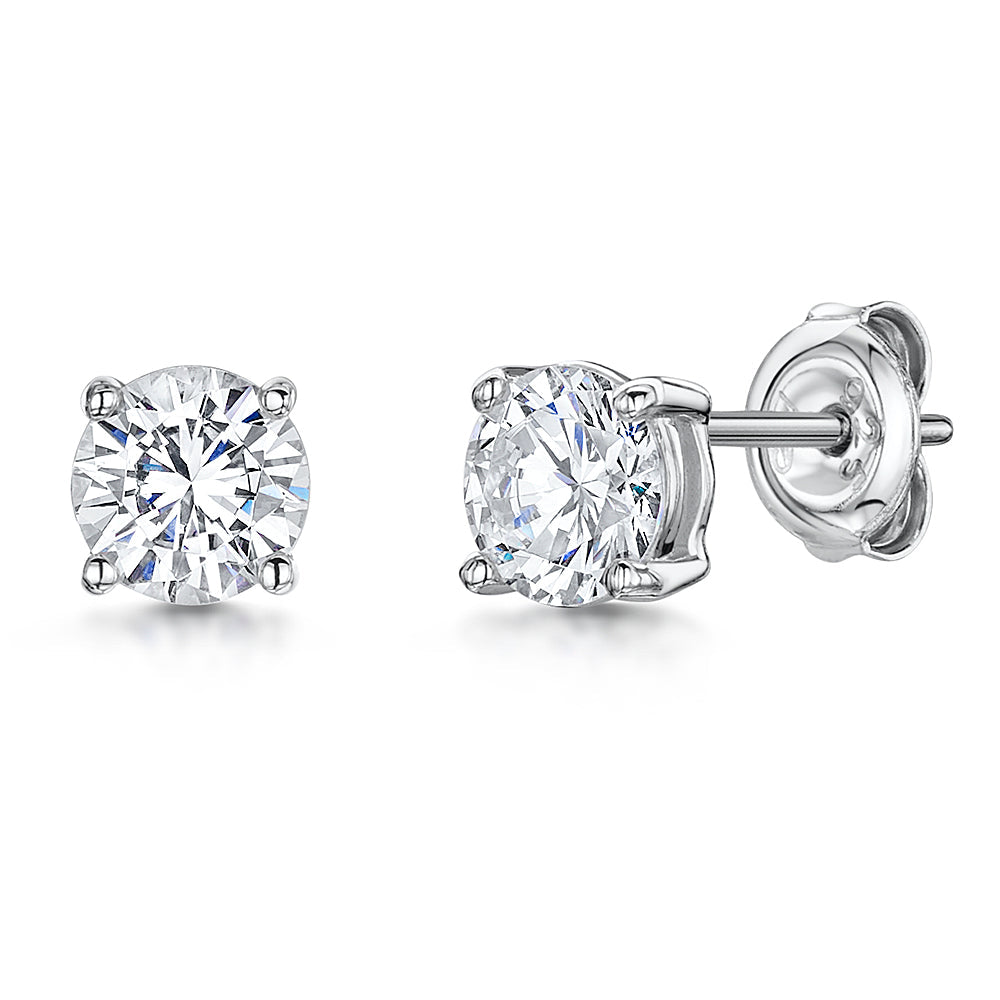 Sterling Silver Solitaire Cubic Zirconia Stud Earrings