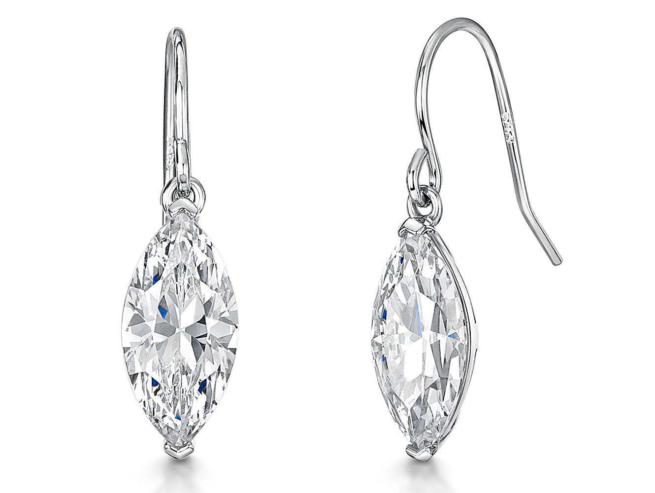 Sterling Silver Large Marquise Drop Earrings