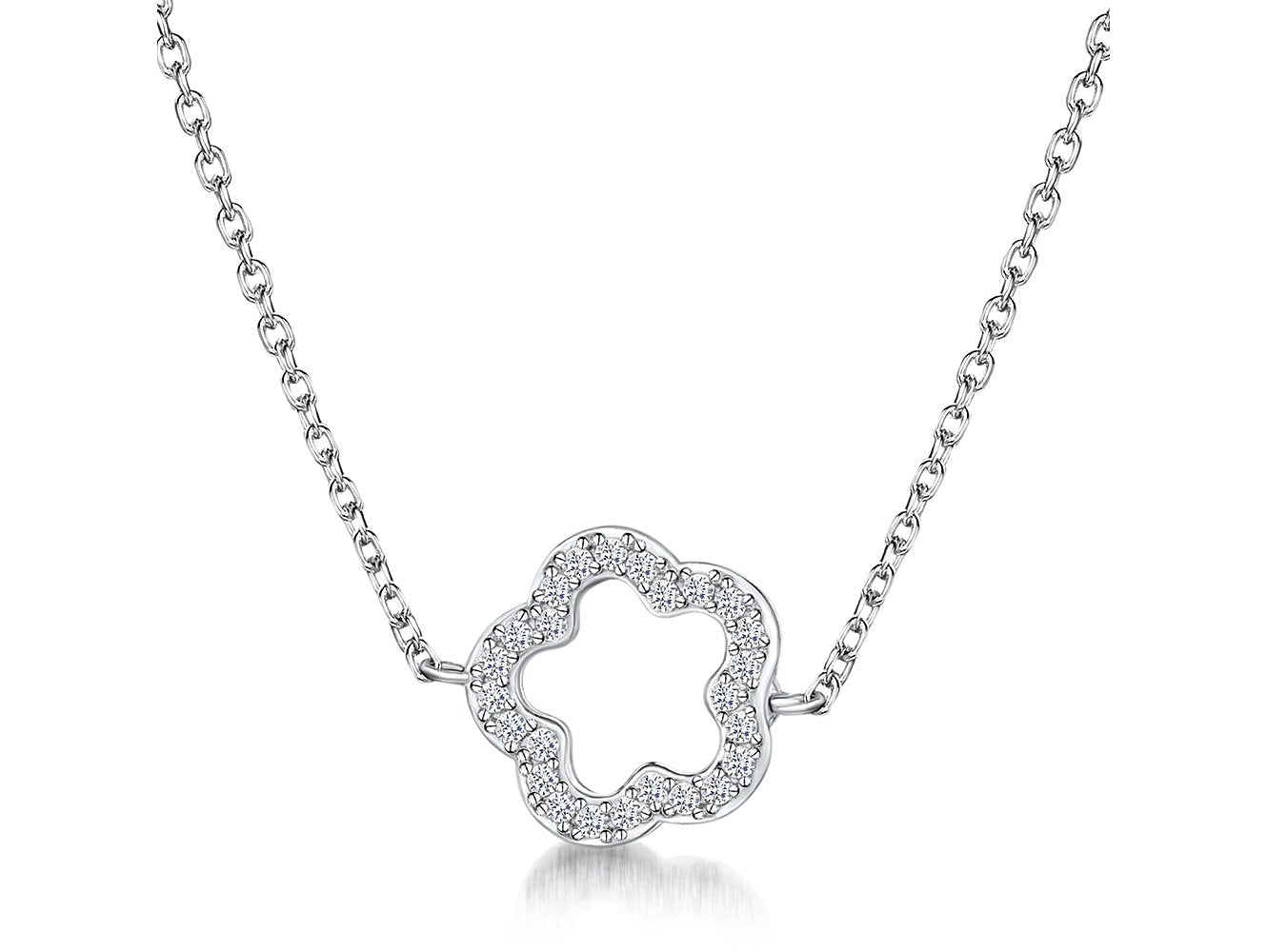 Sterling Silver Clover Necklace With Cubic Zirconia Stones