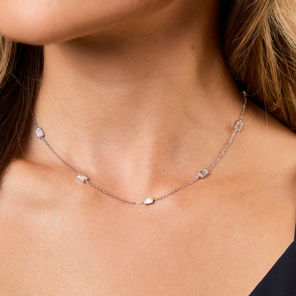 Sterling Silver Emerald Cut Cubic Zirconia Necklace