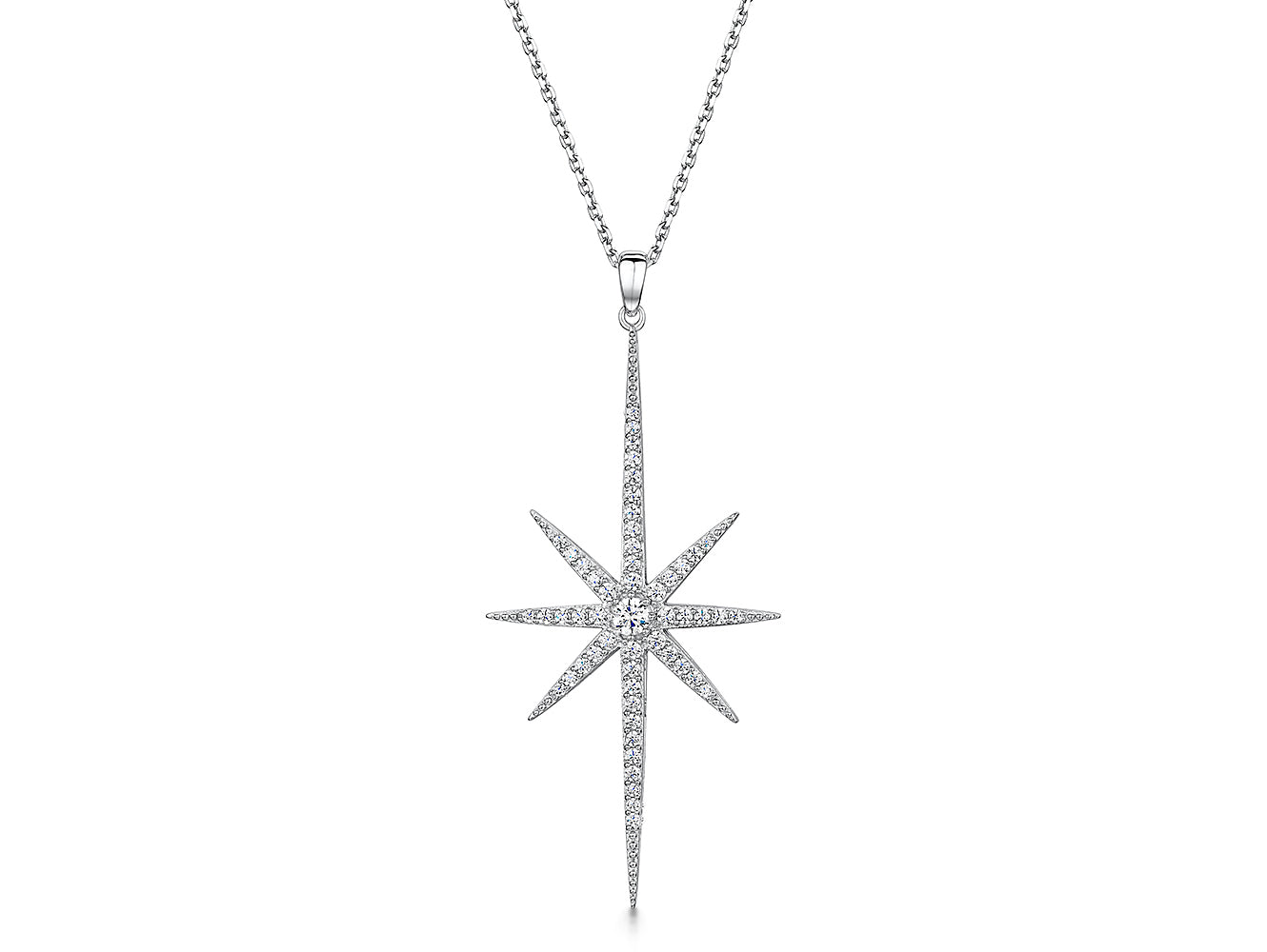 Sterling Silver Cubic Zirconia Large North Star Necklace
