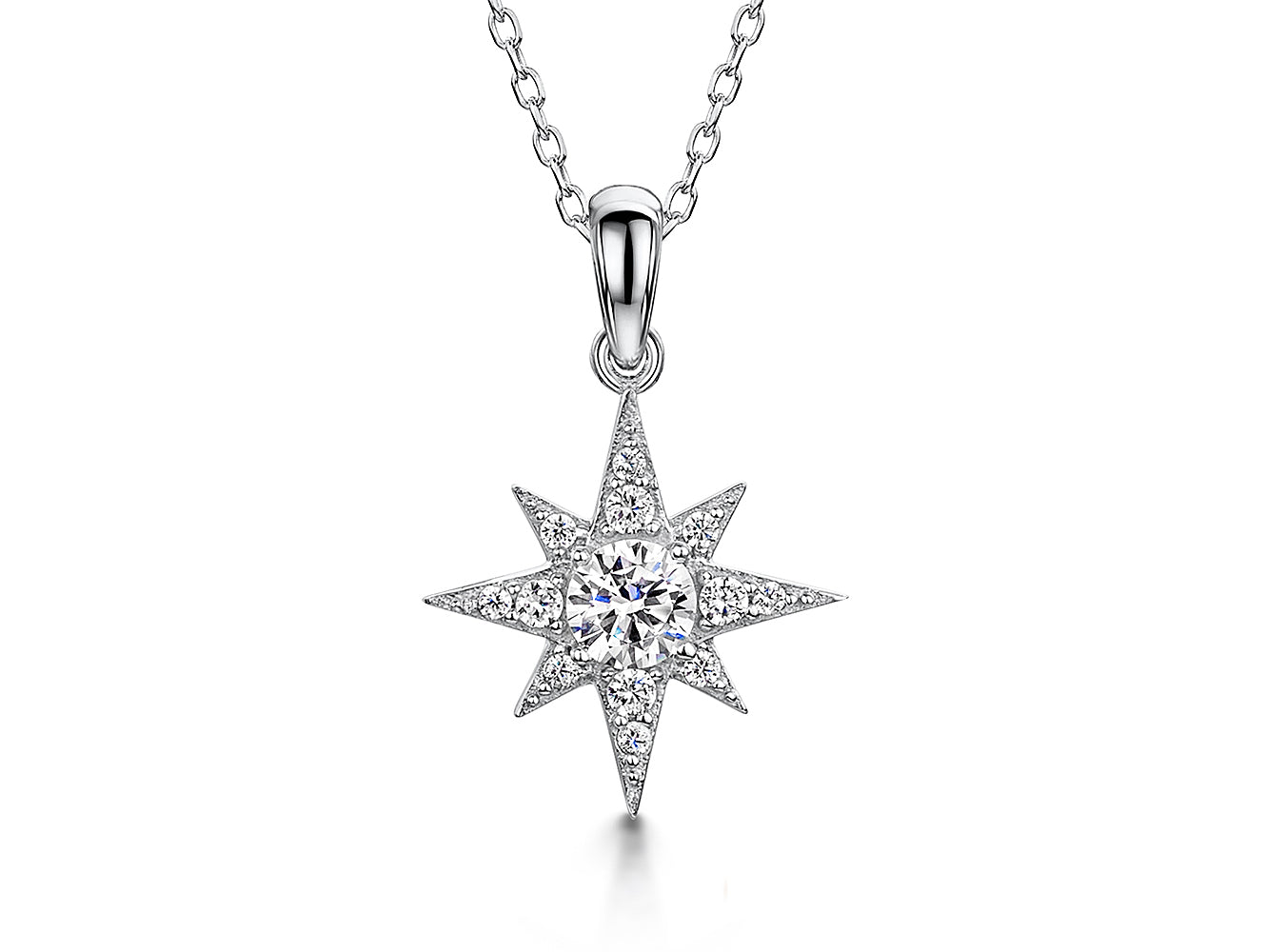 Sterling Silver North Star Pendant Necklace | Sparkling Celestial Compass