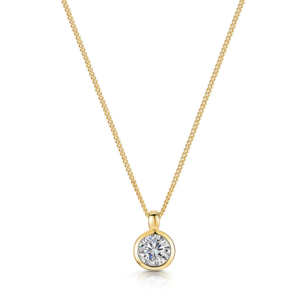 18ct Gold Vermeil Solitaire Bezel Set Cubic Zirconia Necklace