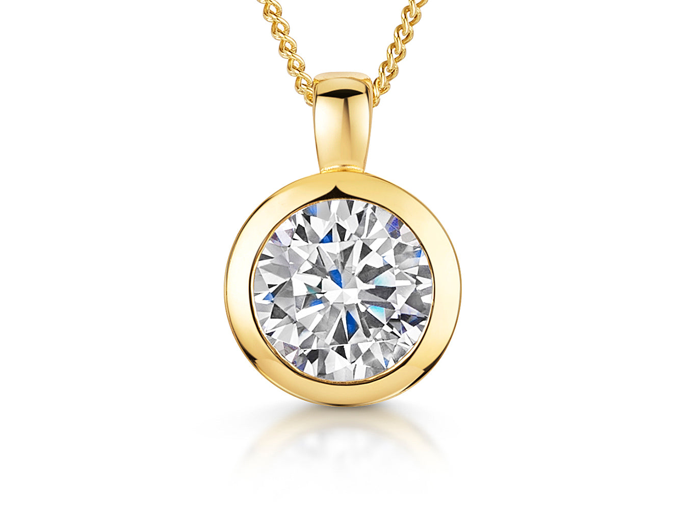 18ct Gold Vermeil Solitaire Bezel Set Cubic Zirconia Necklace