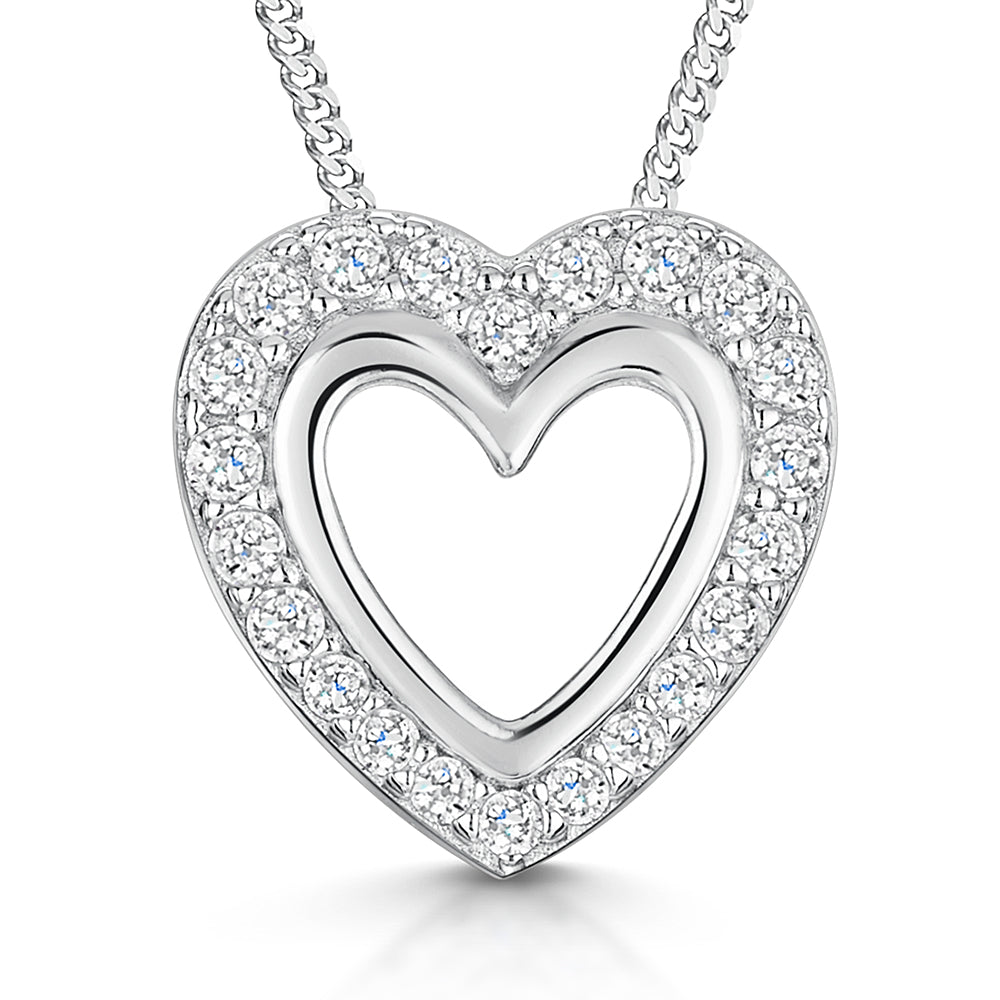 Sterling Silver Open Heart Pendant With Cubic Zirconia Surround
