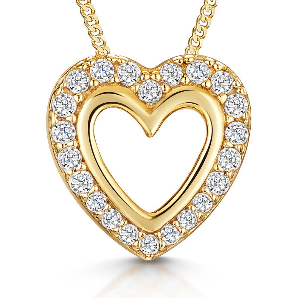 Yellow Gold Halo Heart Pendant With Cubic Zirconia