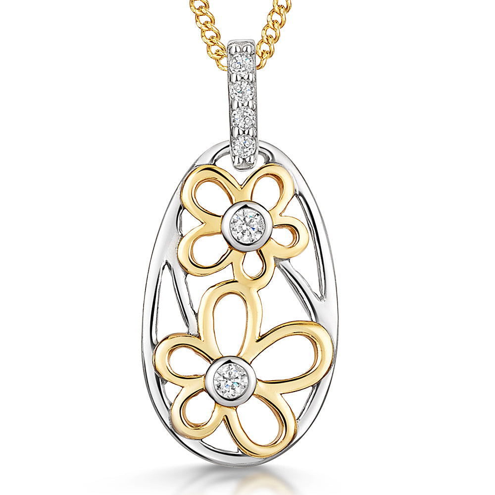 Yellow Gold And Silver Flower Pendant Filled Withs