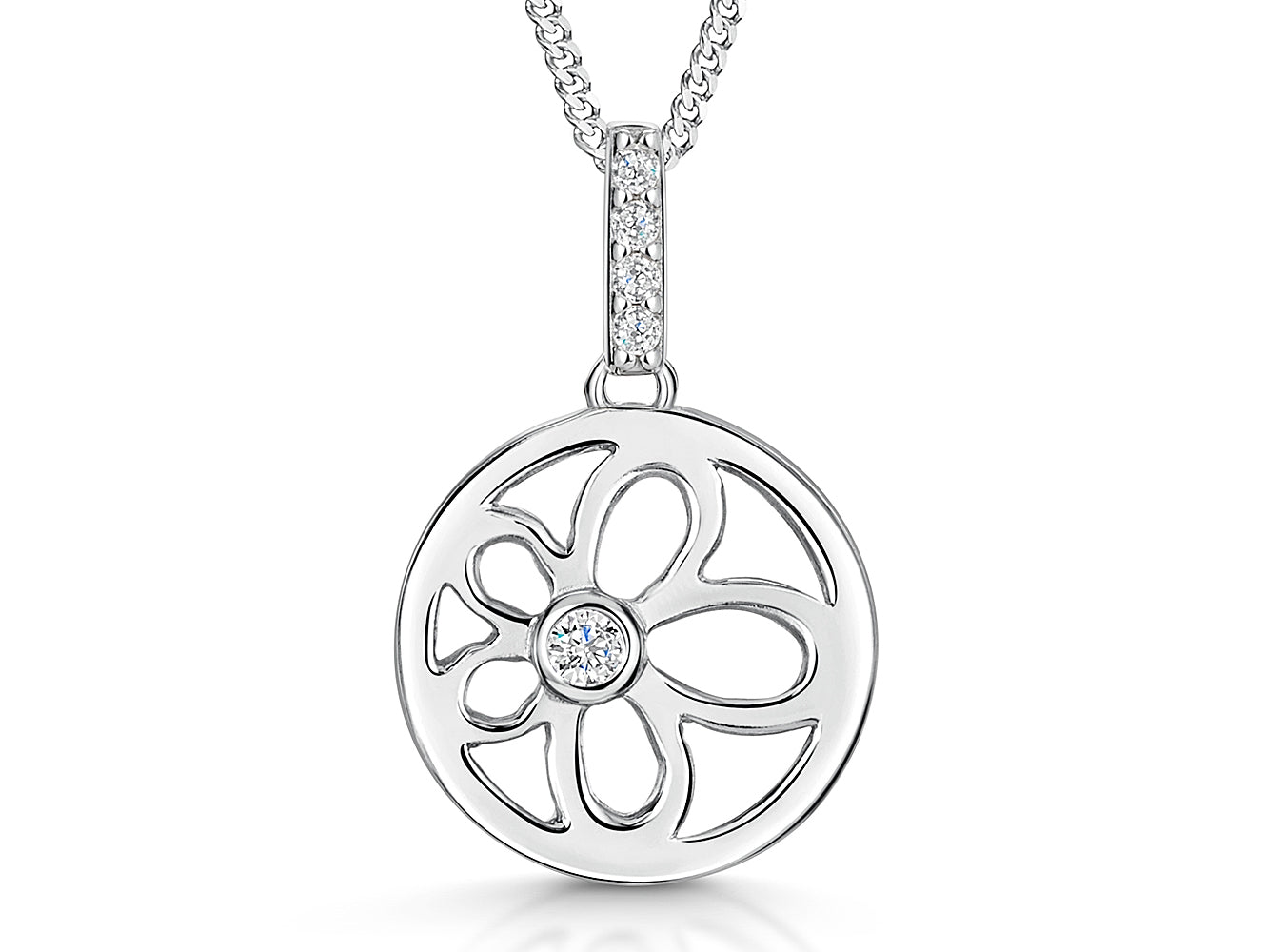 Sterling Silver Circle Pendant With Inner Flower Stencil