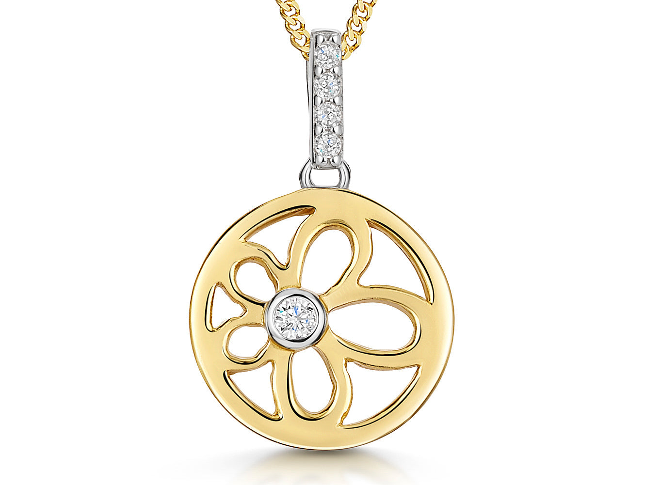 Yellow Gold Circle Pendant With Inner Flower Stencil