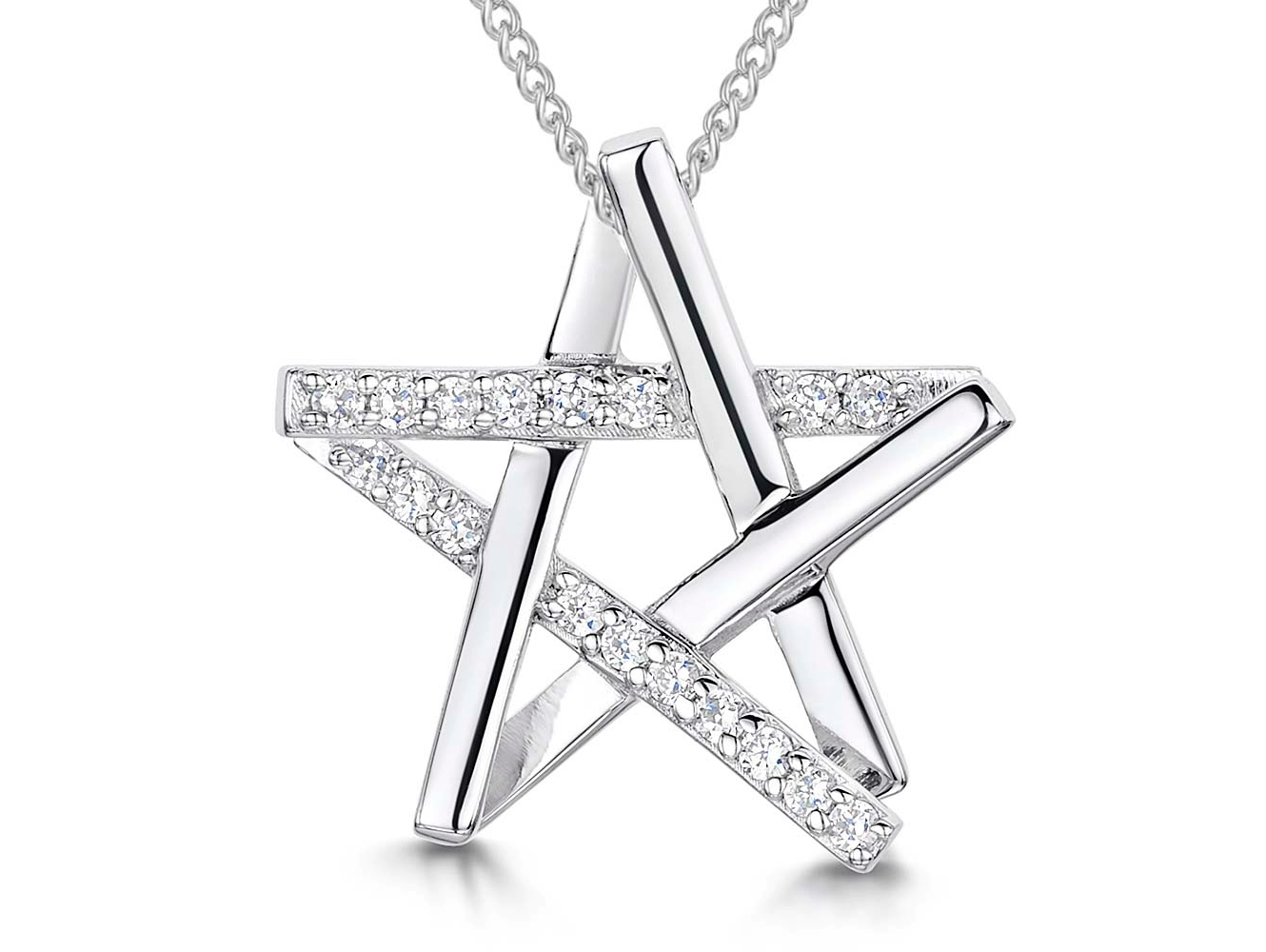 Sterling Silver Star Pendant Half Set With Cubic Zirconia's