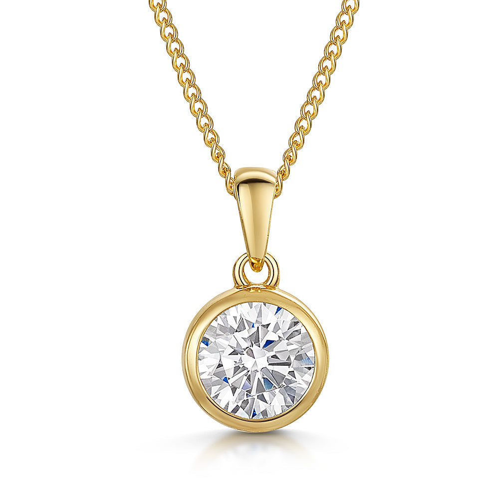 18K Gold Vermeil 1 Carat Round Bezel Solitaire Pendant |Premium Cubic Zirconia
