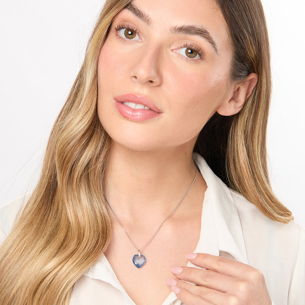 Sterling Silver Light Blue Faceted Heart Necklace