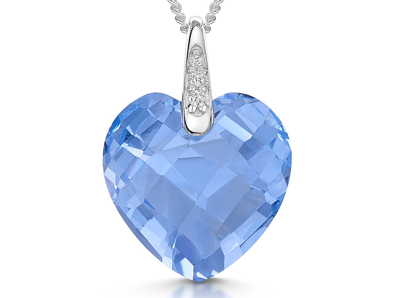 Sterling Silver Light Blue Faceted Heart Necklace