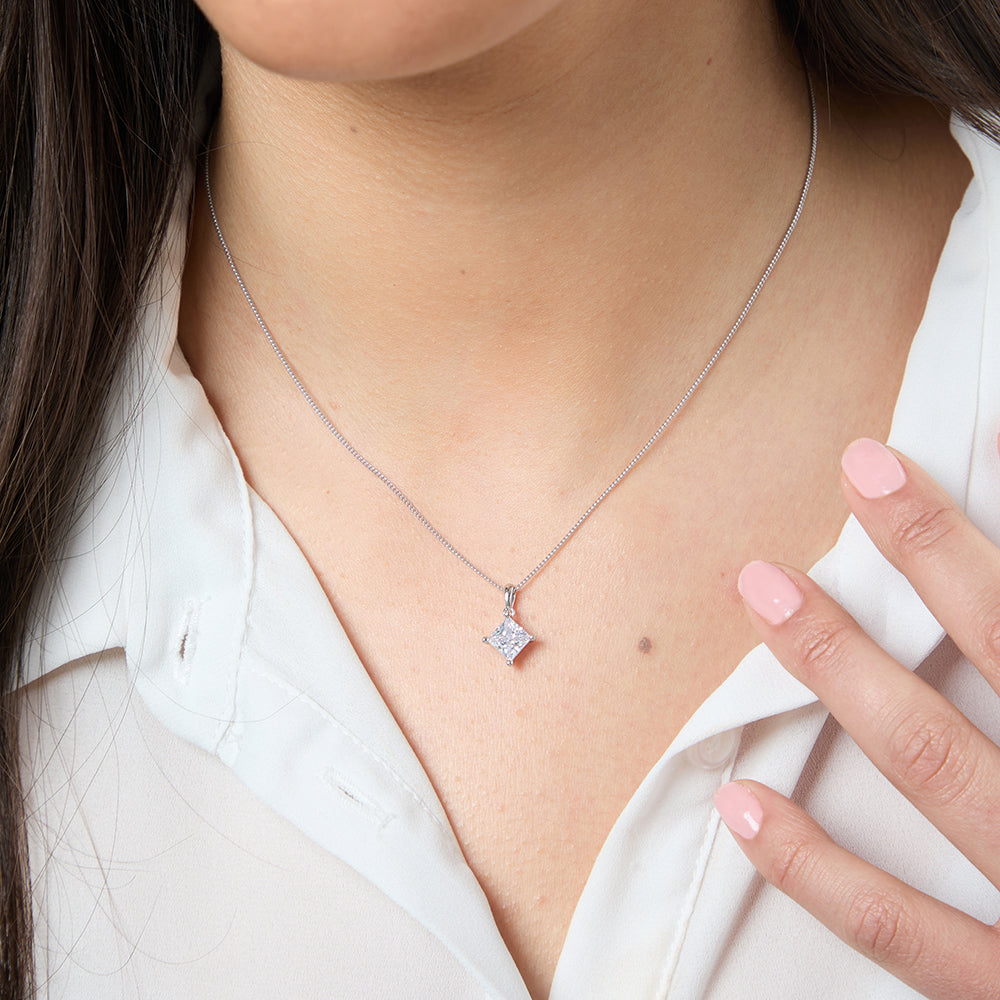 Sterling Silver 1.25 Carat Square Cubic Zirconia Pendant
