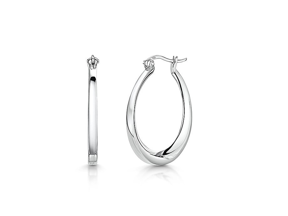 Sterling Silver Solid Oval Hoop Earrings