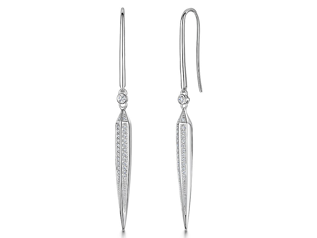Sterling Silver Encrusted Triangles Cubic Zirconia Drop Earrings