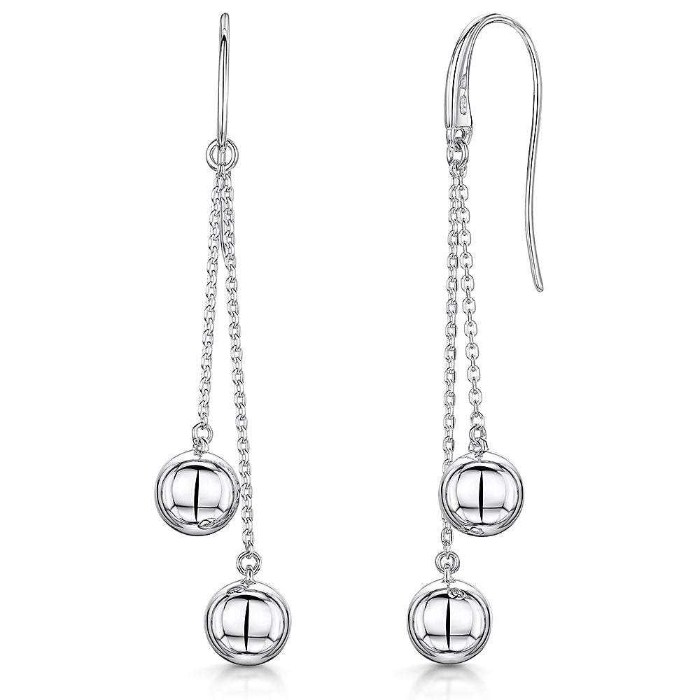 Sterling Silver Two Ball Drop Earrings With Fishook