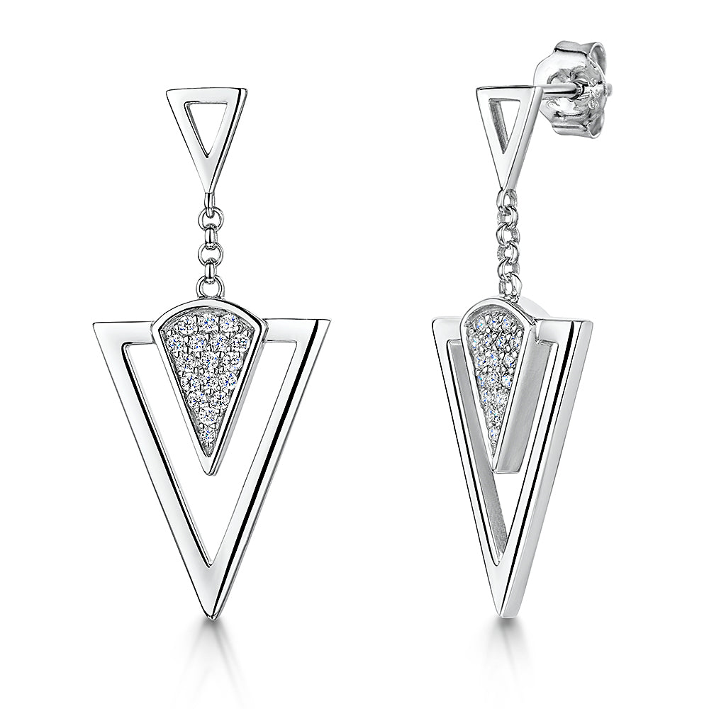 Sterling Silver Drop Earrings Art Deco Style