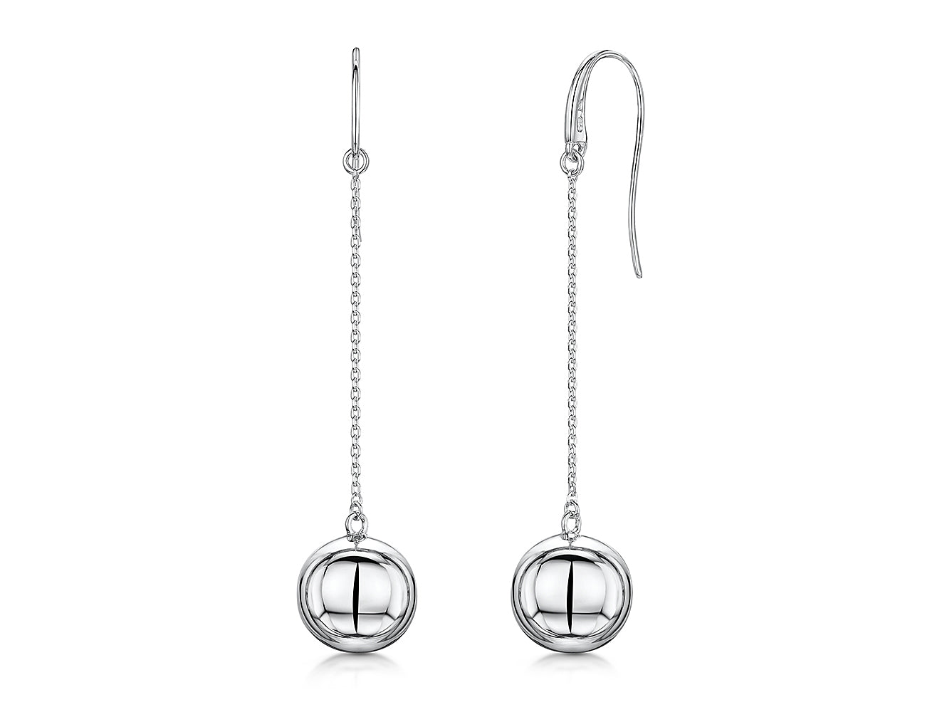 Sterling Silver Large Ball & Long Chain Drop Earring