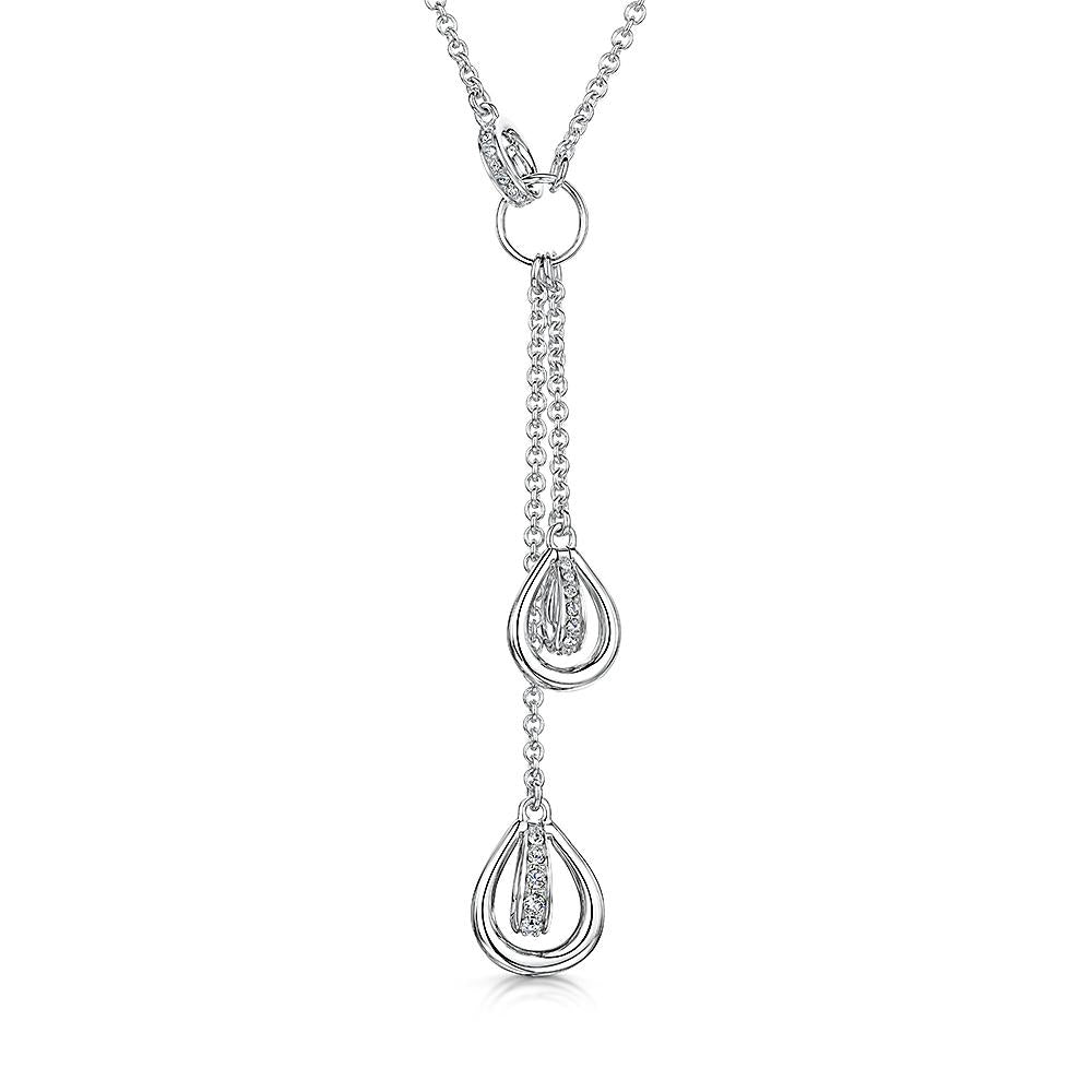 Sterling Silver Drop Necklace Art Deco Style