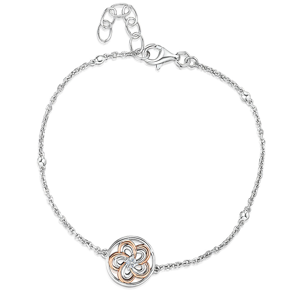 Sterling Silver Rose Gold Flower Charm Bracelet