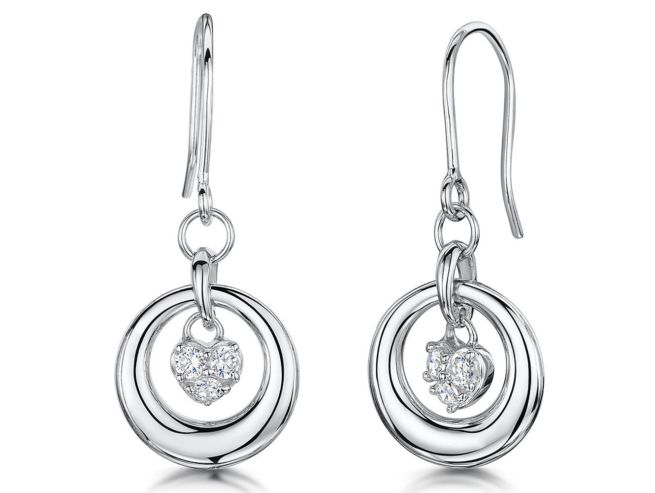 Sterling Silver Floating Heart Drop Earrings