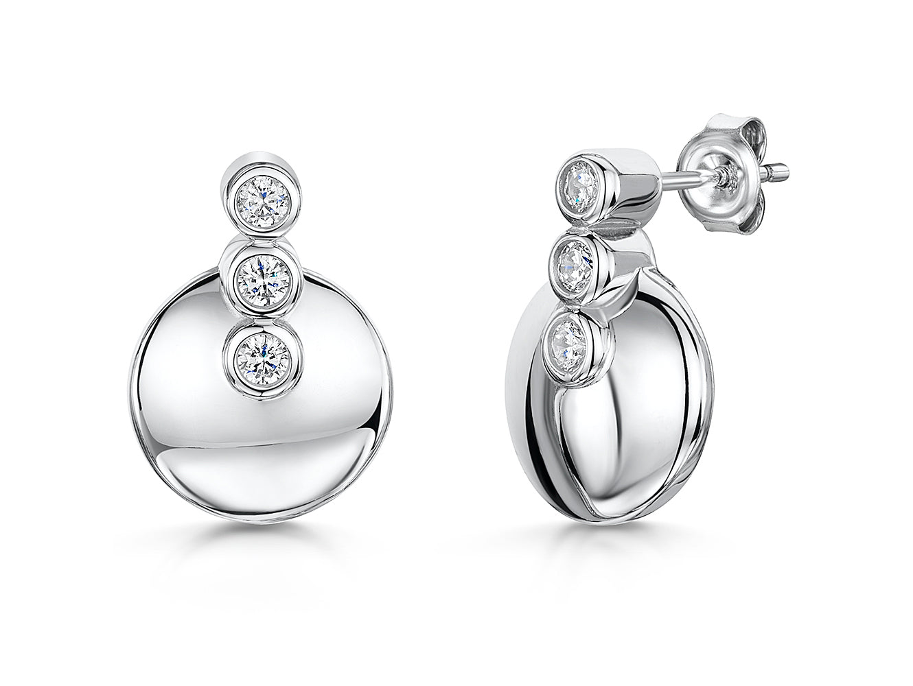Sterling Silver Circle Three Stone Earrings