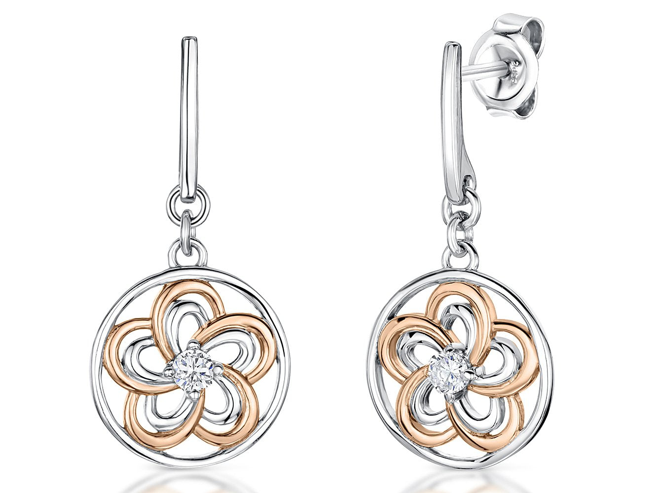Rose Gold Circle Drop Flower Earrings