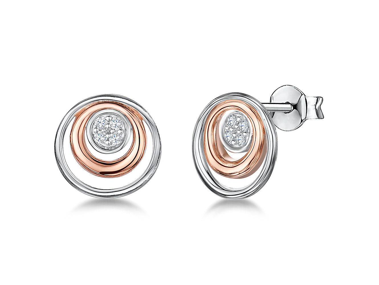Sterling Silver Rose Gold Double Circle Earrings
