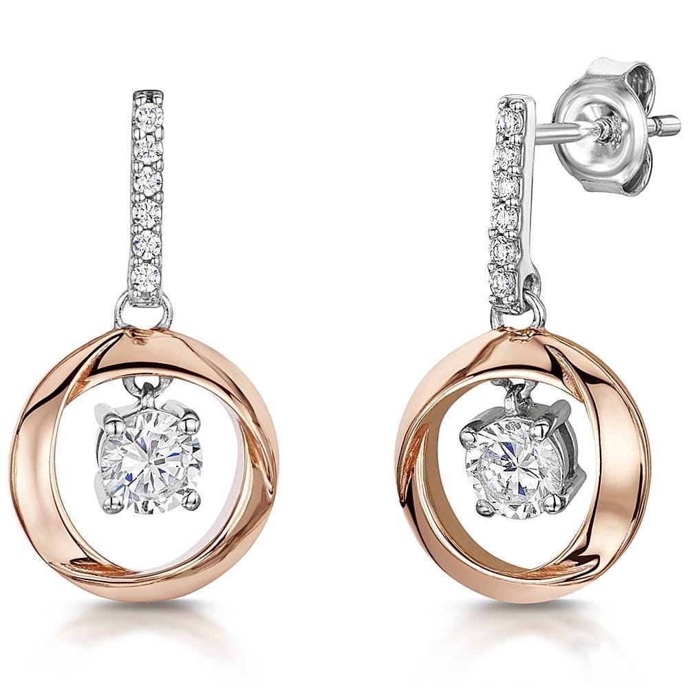 Sterling Silver Rose Gold Centre Drop Earrings