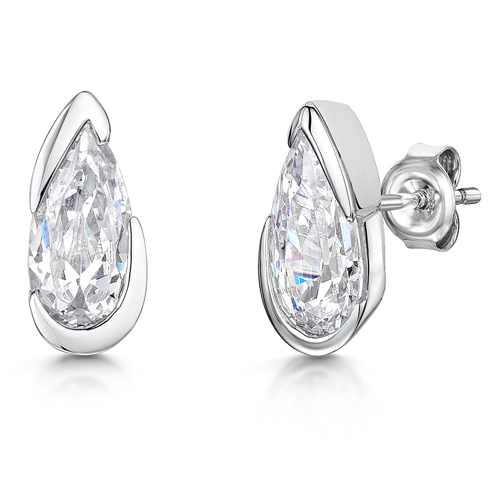 Sterling Silver Teardrop Cubic Zirconia Stud Earrings