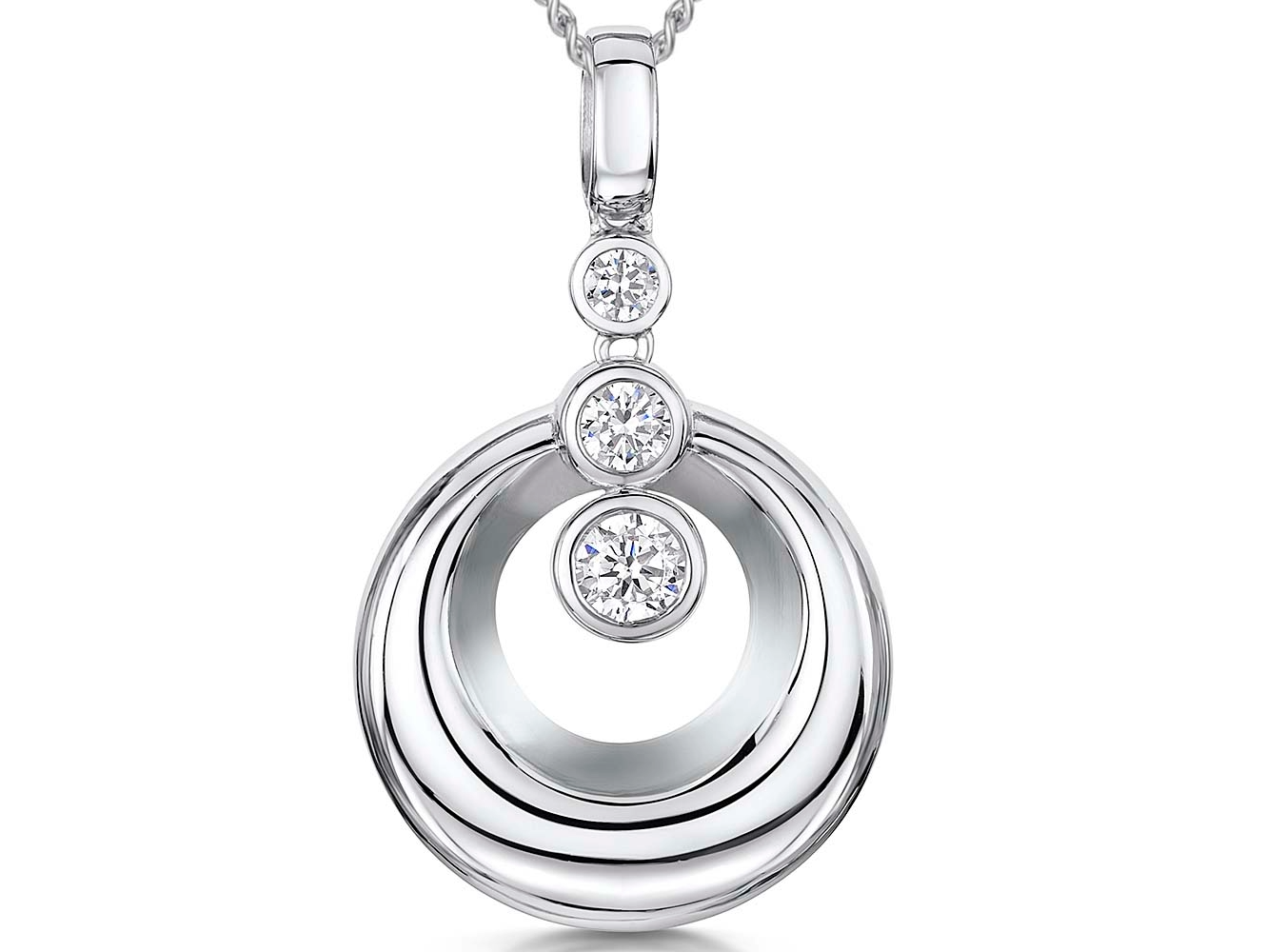 Sterling Silver Cubic Zirconia Graduated Circle Pendant