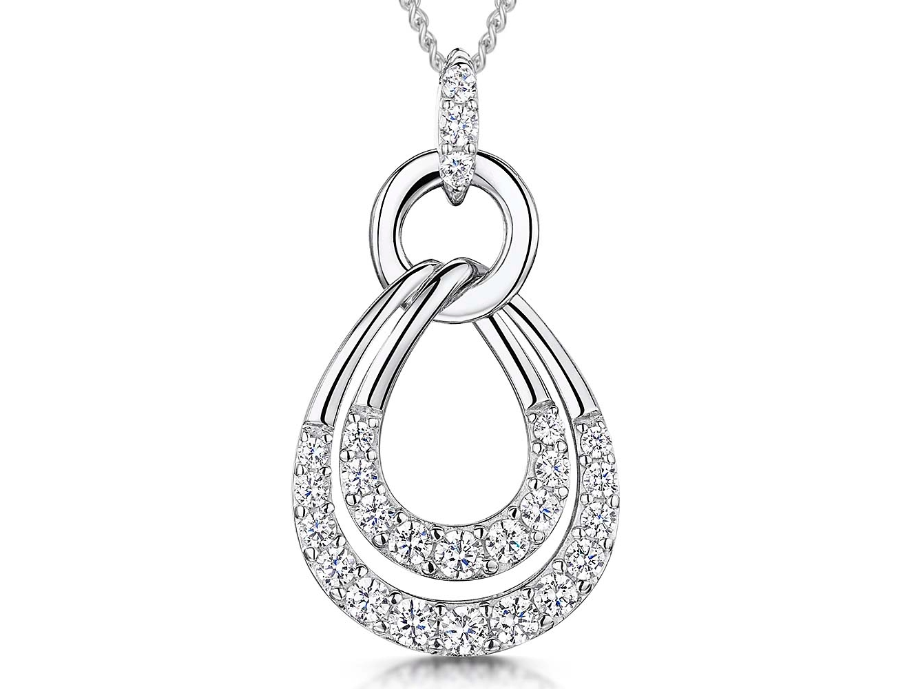 Sterling Silver Double Pave Teardrop Pendant