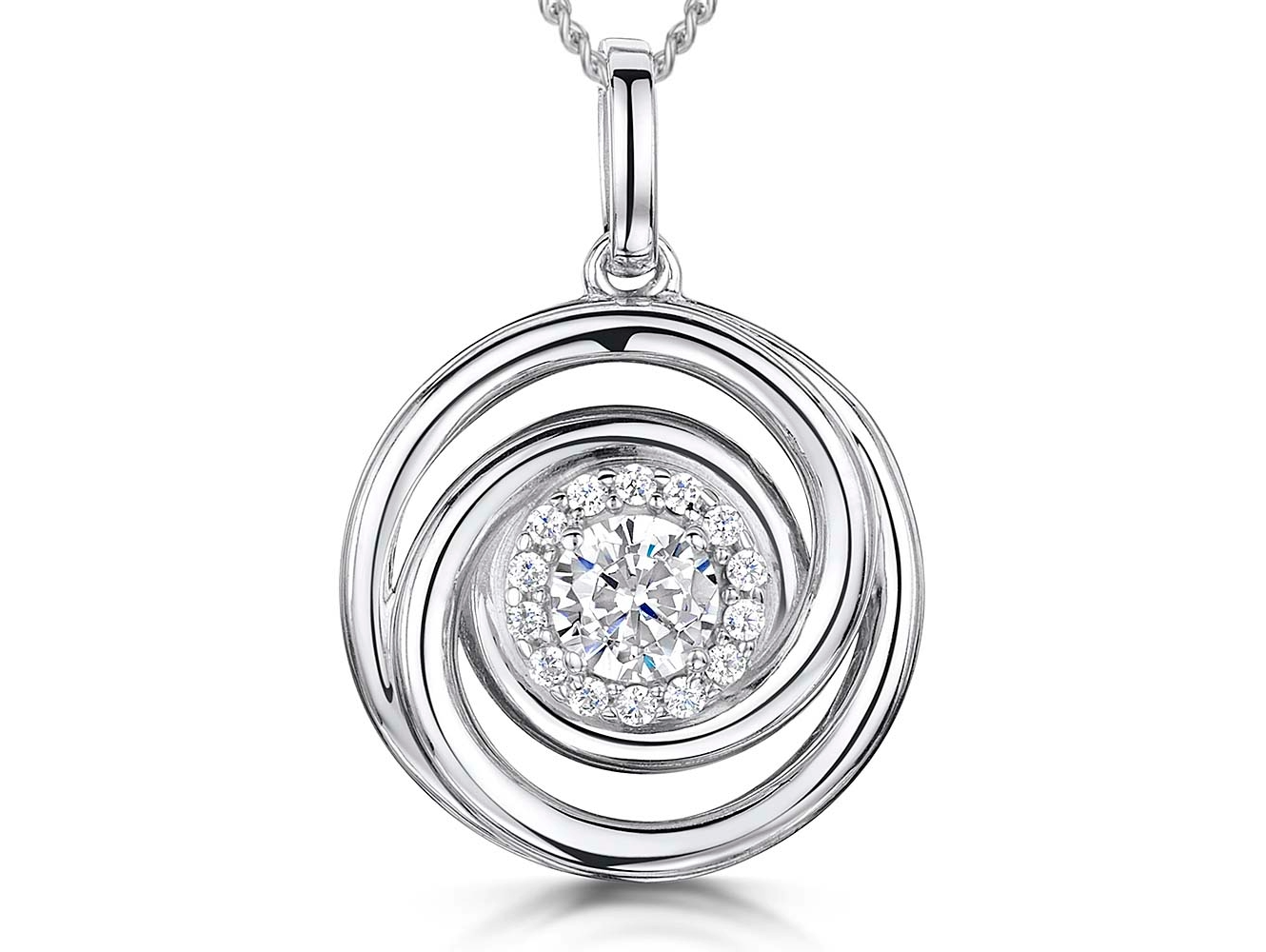 Sterling Silver Circle Halo Swirl Pendant