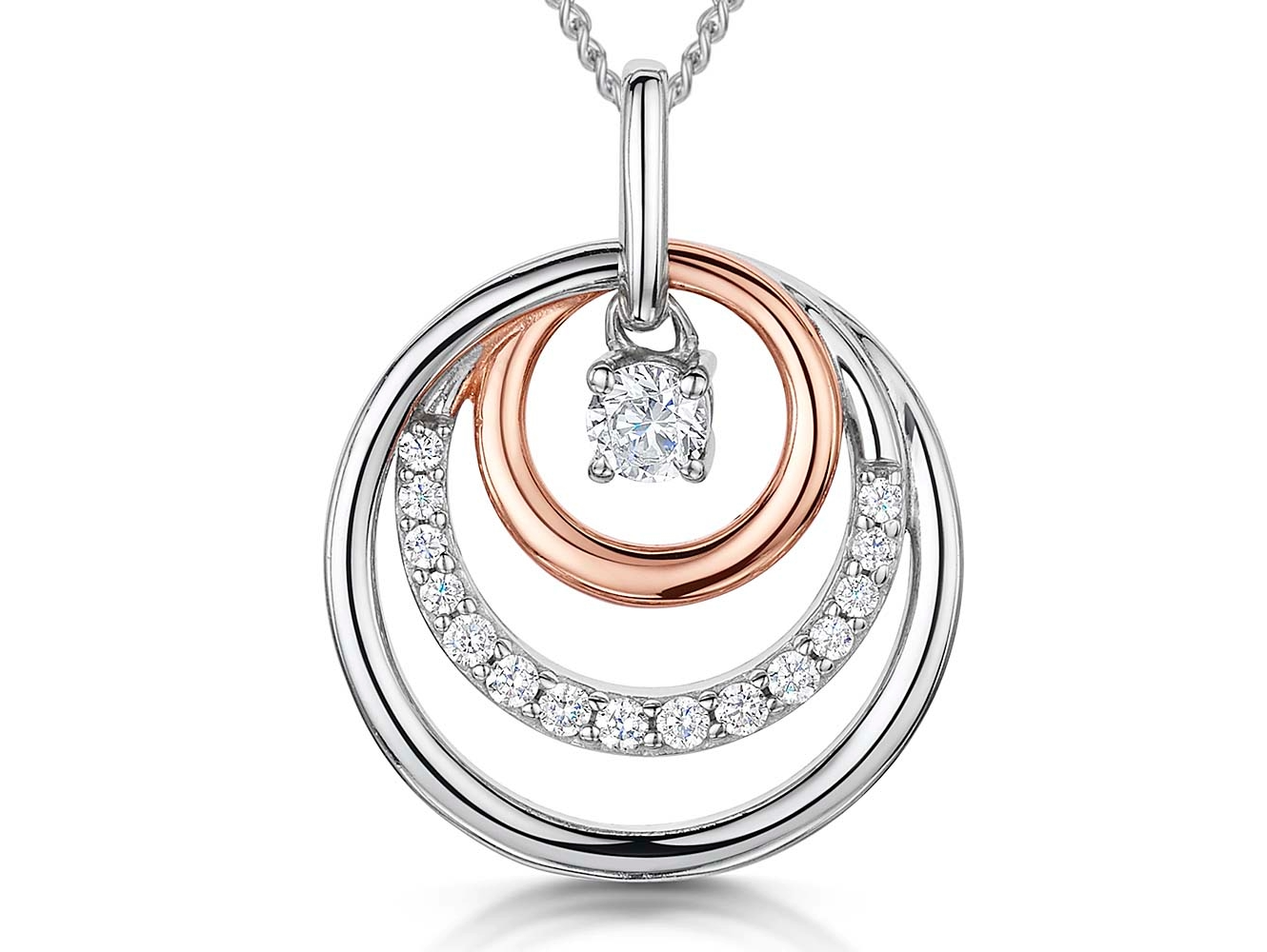 Rose Gold Triple Circle Drop Pendant