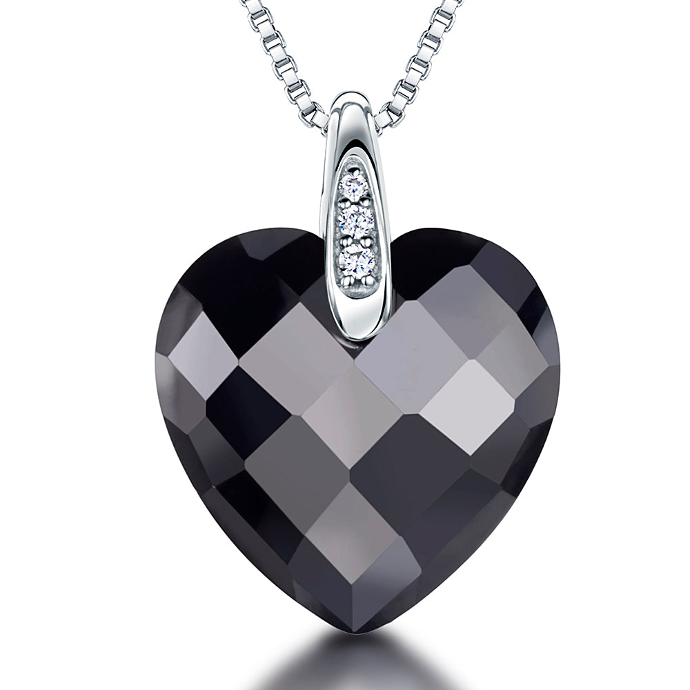 Sterling Silver Faceted Heart Zirconia Necklace