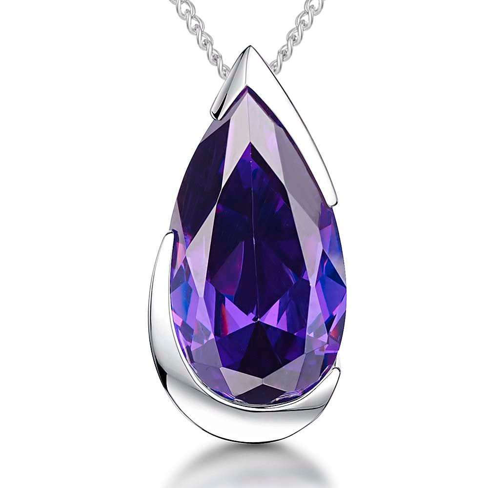 Sterling Silver Amethyst Pear Shape Cubic Zirconia Pendant