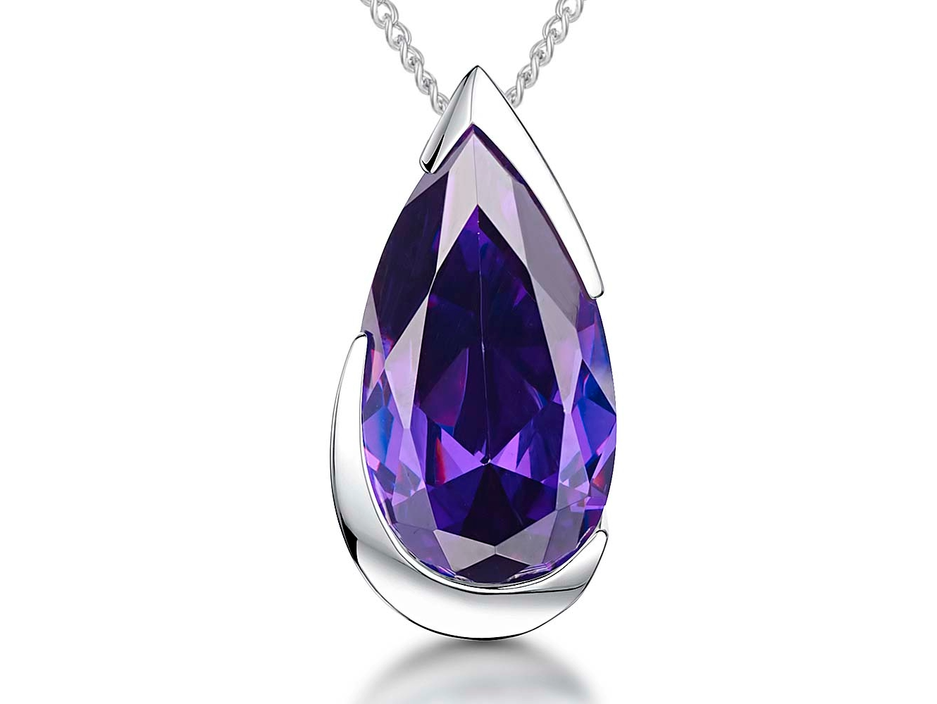 Sterling Silver Amethyst Pear Shape Cubic Zirconia Pendant