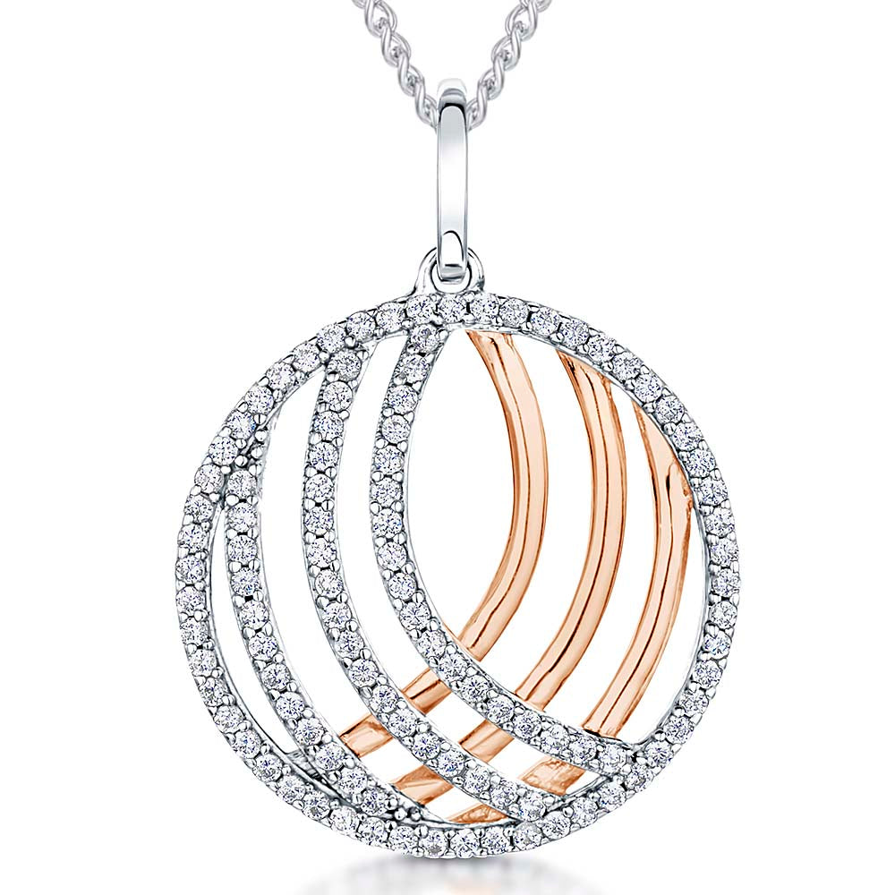 Sterling Silver & Rose Gold Stranded Pendant With Cubic Zirconias