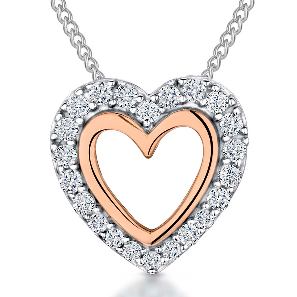 Sterling Silver Inner Rose Gold Open Heart Pendant