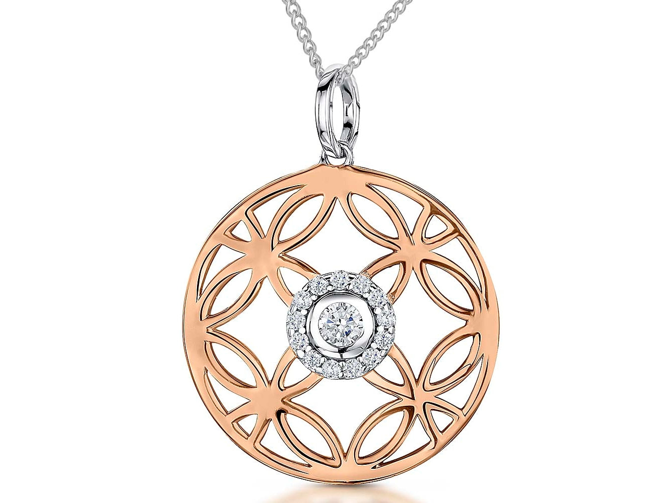 Rose Gold Lattice Circle Cubic Zirconia Pendant