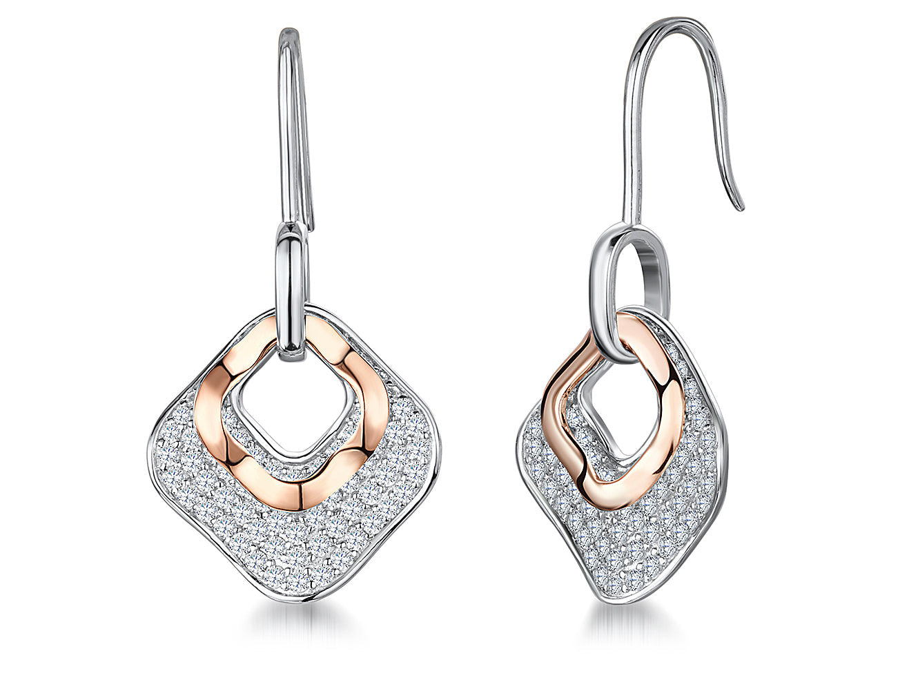 Sterling Silver Cubic Zirconia Open Square Drop Earrings