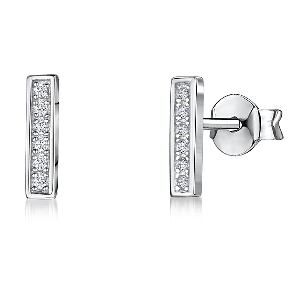 Sterling Silver Rectangle Cubic Zirconia Set Earrings