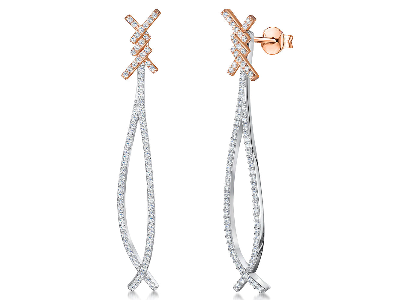 Rose Gold Long Triple X Earrings