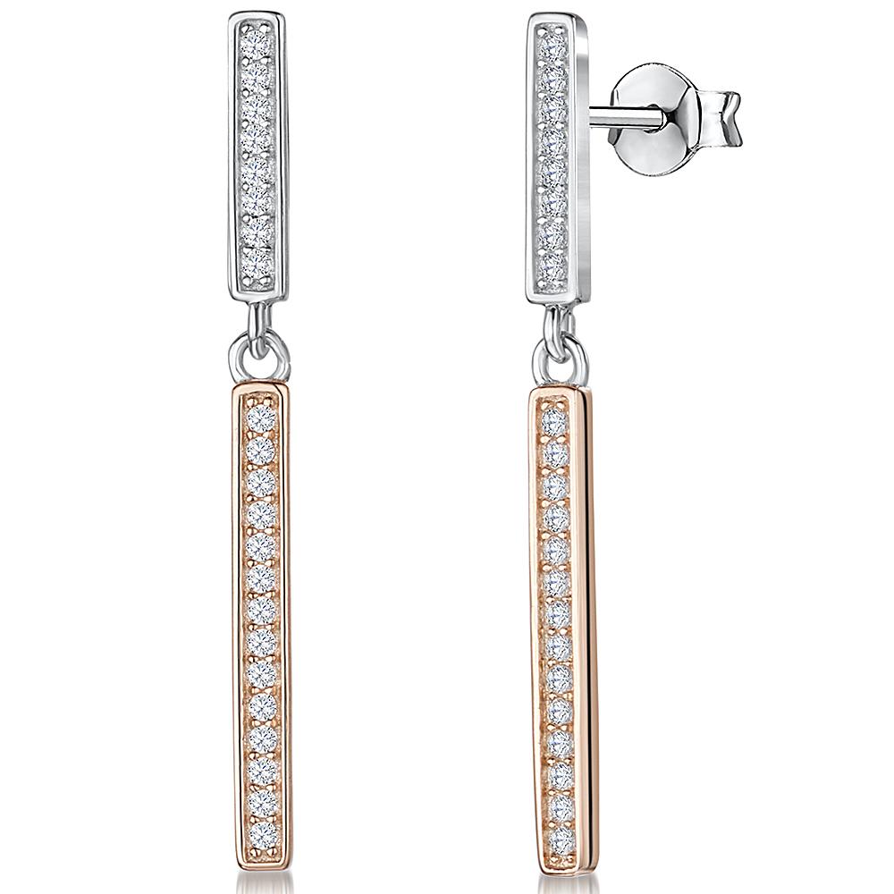 Rose Gold Double Rectangle Drop Earrings