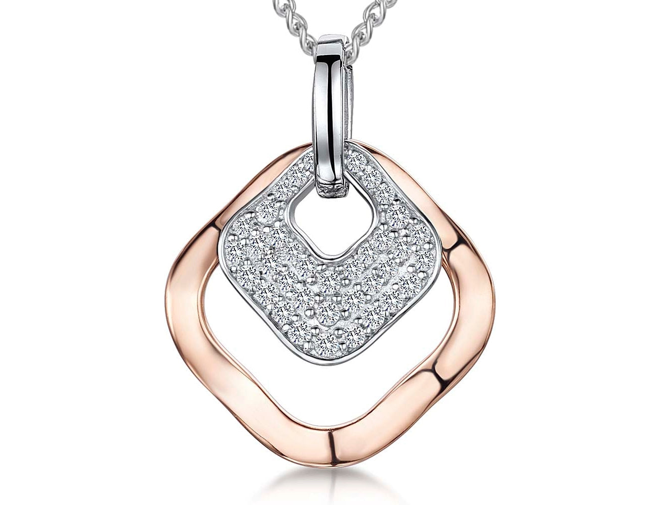 Sterling Silver Rose Gold Open Square Pendant