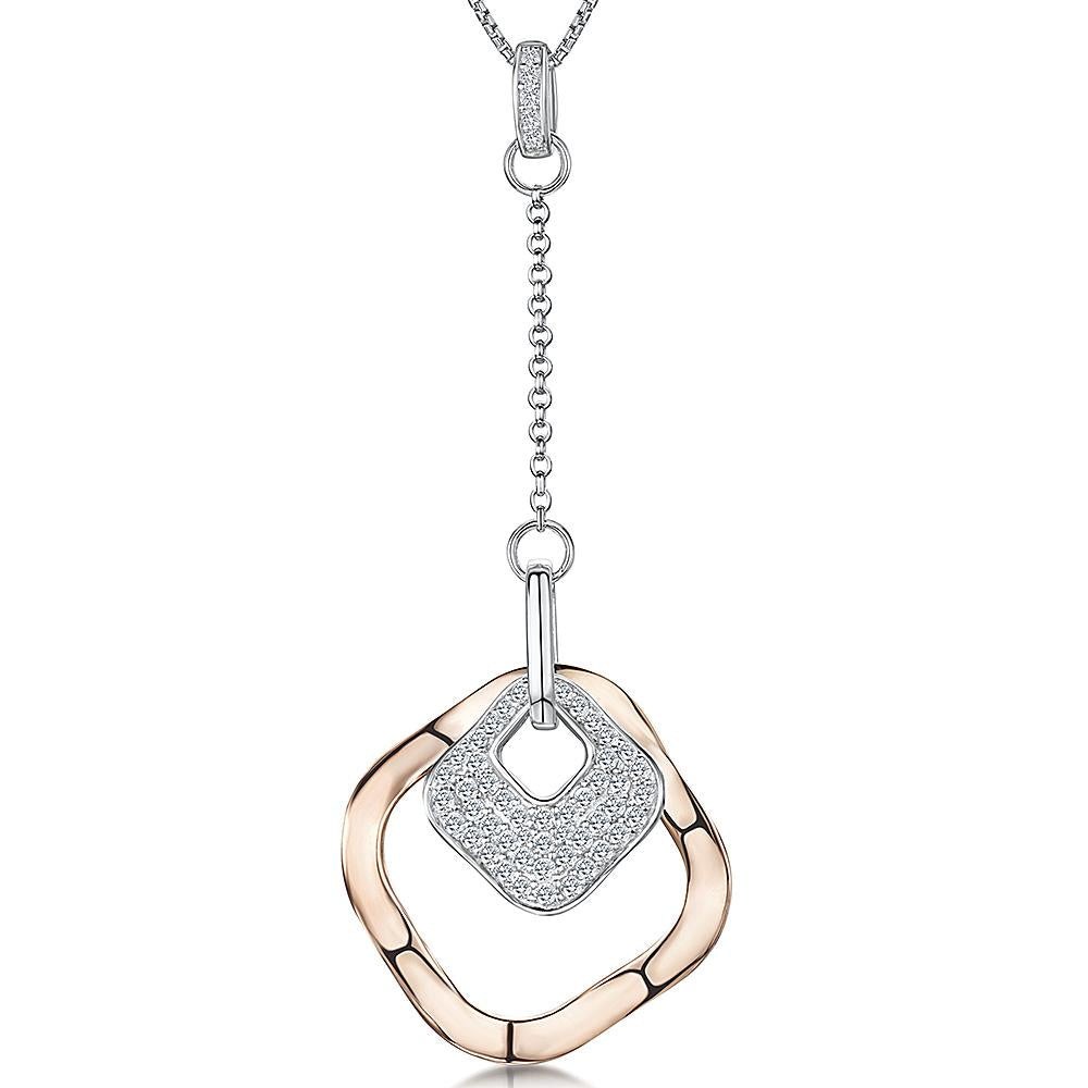 Sterling Silver Rose Gold Square Necklace