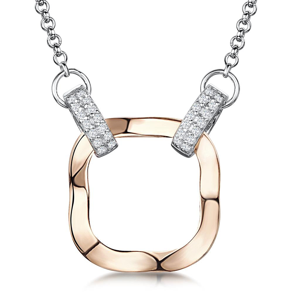 Sterling Silver Rose Gold Hammered Open Square Pendant