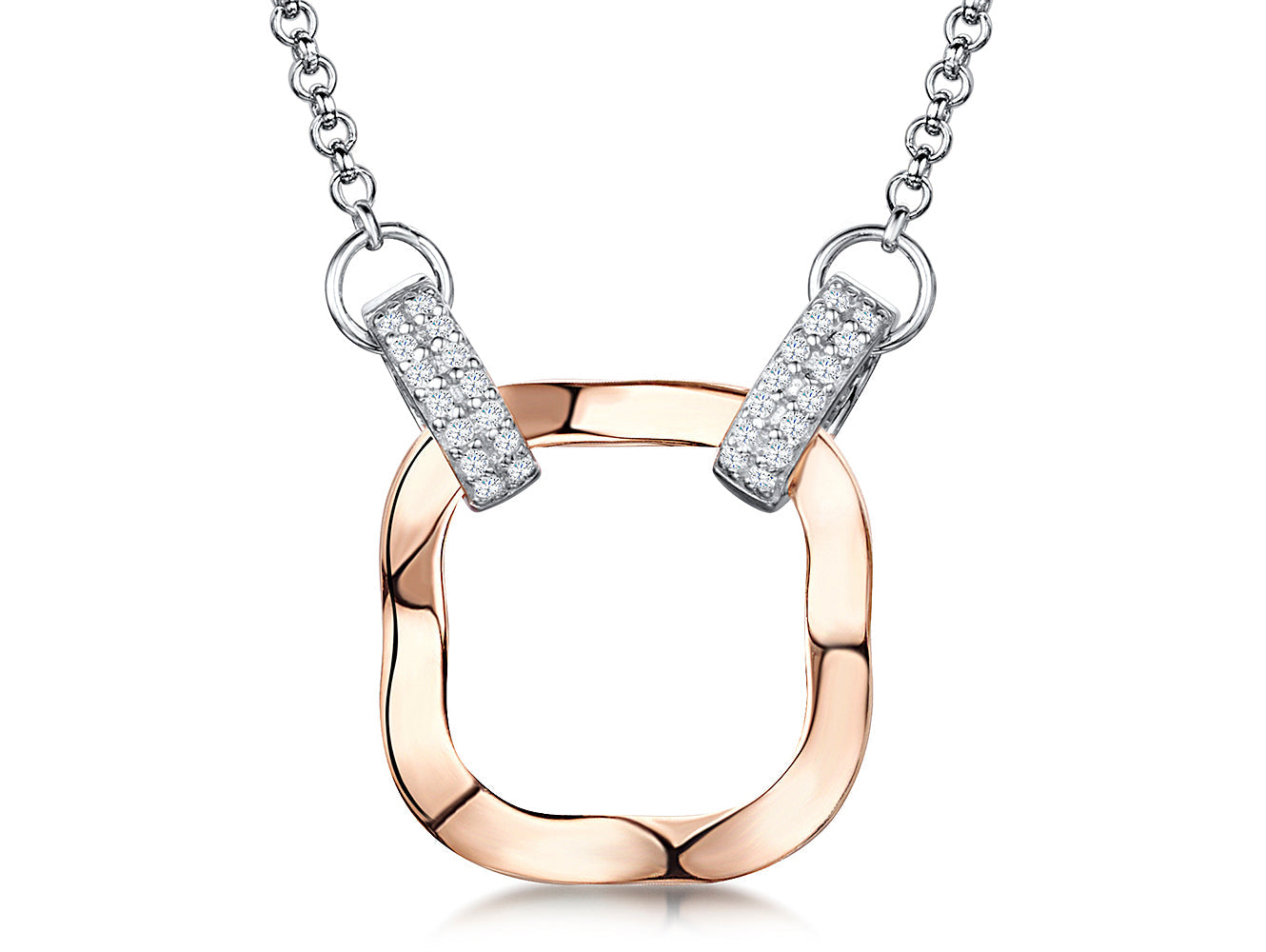 Sterling Silver Rose Gold Hammered Open Square Pendant
