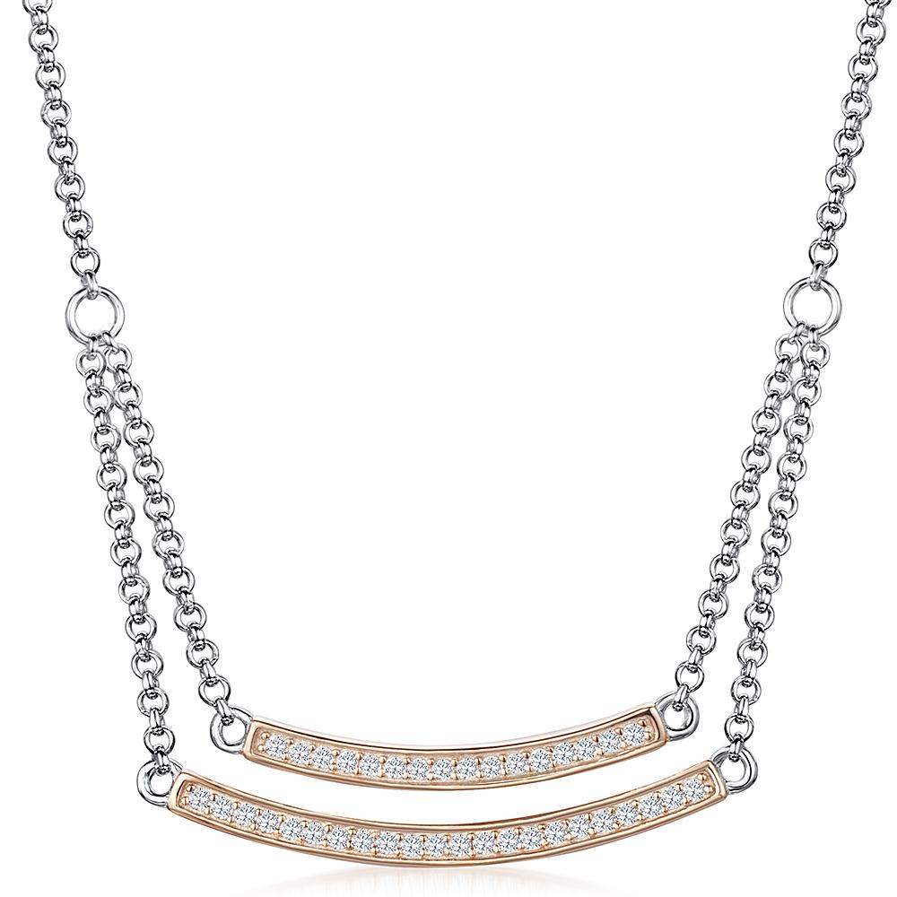 Sterling Silver Rose Gold Double Trapezium Shape Necklace